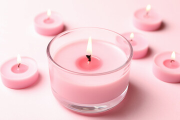 Scented candles for relax on pink background