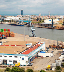 Port of Seville on the Guadalquivir river in Spain