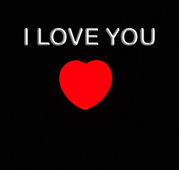 Close-up Red heart on black background, I Love You text, Valentine Day concept.