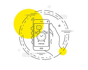 Alarm clock line icon. Mobile phone vector button. Time or watch sign. Alarm clock line icon. Abstract concept badge. Vector