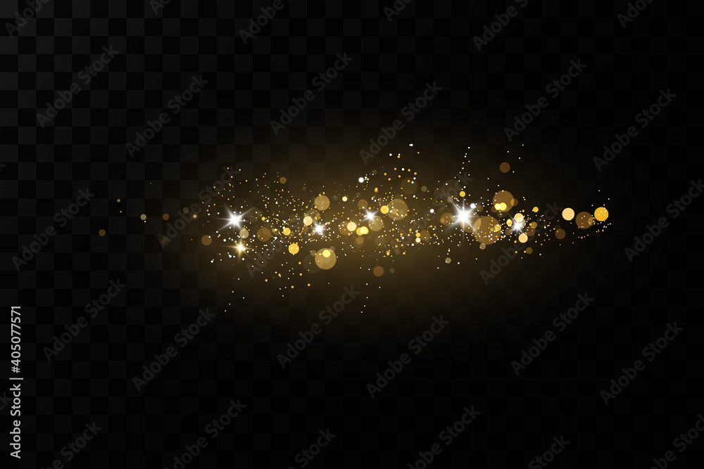 Aufkleber Glow light effect. Vector sparkles on a transparent background. Christmas light effect. Sparkling magical dust particles.The dust sparks and golden stars shine with special light.