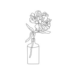 Peony in Vase Line Drawing. Floral Modern Minimalist Single Line Art, Flowers, Aesthetic Contour. Great for Poster, Wall art, Prints, t-shirt, Sticker, Logo, Banner. Vector EPS 10