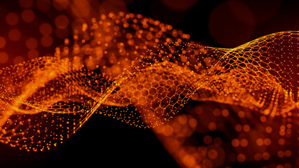 Sound Wave Vizualisation concept. Music audio frequencies represented as High Tech Futuristic Particle Waves. Abstract background. 3D render