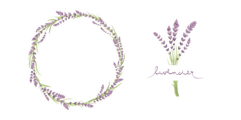Cards for Wedding invitation. Set vector design elements, wreaths and bouquets of lavender and calligraphy lettering.  © imagination13