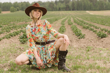 Cowboy girl in the field