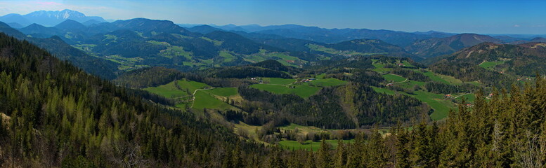 Fototapeta na wymiar View from the lookout tower on Hohe Wand, Lower Austria, Austria, Europe 