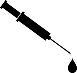 Syringe icon with drug drop illustrating vaccination an immunization. Injection shot. Simple vector design.