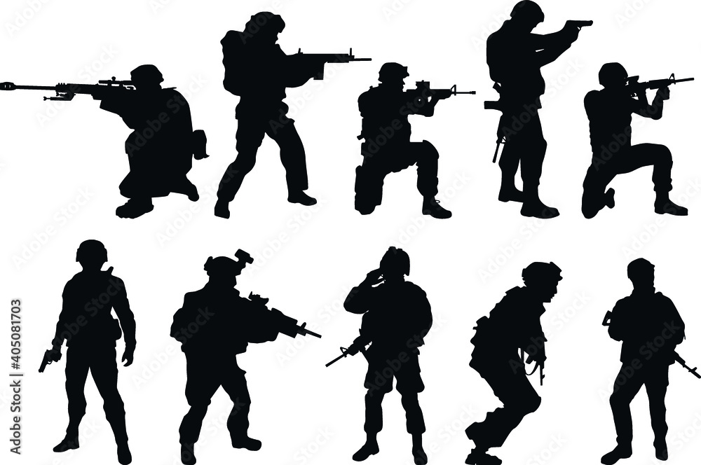 Wall mural Silhouettes of US soldiers. Silhouettes to represent soldiers.