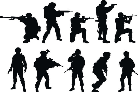 Silhouettes of US soldiers. Silhouettes to represent soldiers.