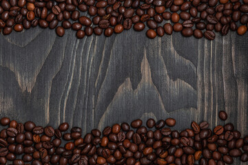 beautiful background with whole grains beans flavored coffee for restaurant and menu advertising