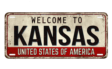 Fototapeta premium Welcome to Kansas vintage rusty metal plate