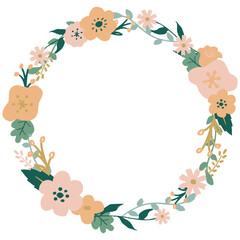 手書きの花の丸いフレーム Hand drawn flower frame vector illustration