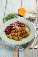 swordfish croquettes with red chicory salad