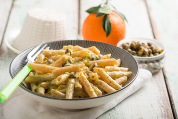 pasta with ricotta cheese capers and grated orange peel