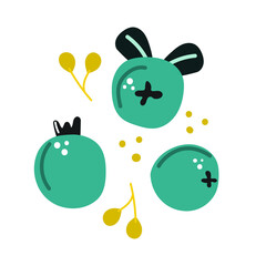 Hand drawn blueberries. Flat illustration.