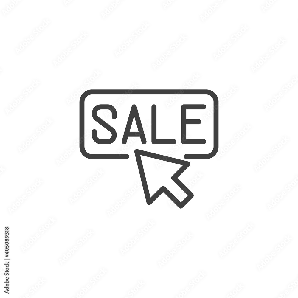 Fototapete click to sale line icon. linear style sign for mobile concept and web design. mouse cursor and sale 