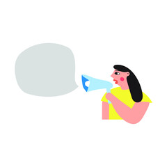 Cute girl speaking at megaphone. Hand drawn vector illustration. 