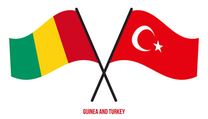 Guinea and Turkey Flags Crossed And Waving Flat Style. Official Proportion. Correct Colors.
