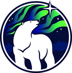 Polar Bear Look Up The Northern Star Under the Aurora