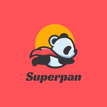 Vector Logo Illustration Super Panda Simple Mascot Style.