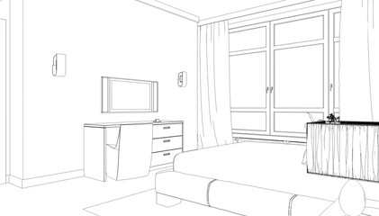 interior contour visualization, 3D illustration, sketch, outline