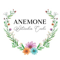 Anemone Flower  Watercolor Circle Illustration