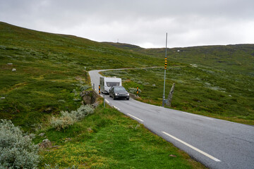 Camping in Norwegen auf dem Gletscher Bergpass in der Wildniss
