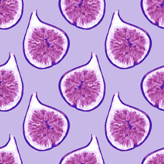 Colorful fruit seamless pattern of fresh figs. Design for wallpaper, background, fabric, textile, cafe, restaurant, resort, exotic, packaging.