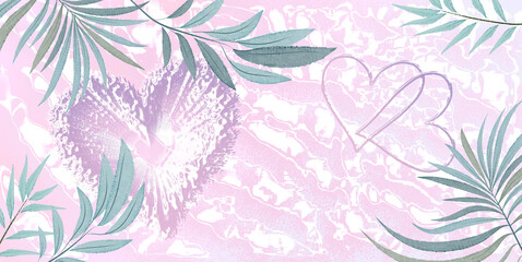 Florales Valentin Design mit Herzen in 3D optik und sch&ouml;nen Gr&auml;serranken