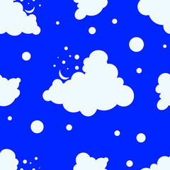 Simple modern vector illustration seamless pattern cloudy sky night blue background