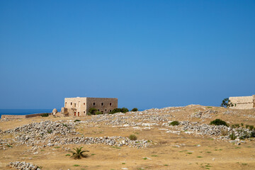 Ancient Ruins Bulding whit old Windows of a Venetian Citadel in Fortezza, Rethymno