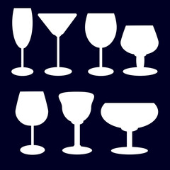 Vector icons set of wineglasses simple white shape isolated bar menu elements