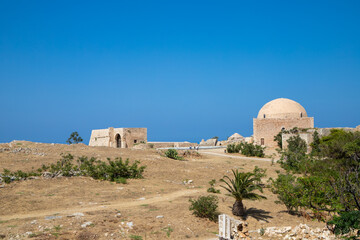 Ancient Ruins Bulding whit old Windows of a Venetian Citadel in Fortezza, Rethymno
