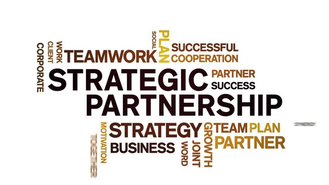 4k Strategic Partnership Animated Tag Word Cloud;Text Design Animation typography seamless loop.