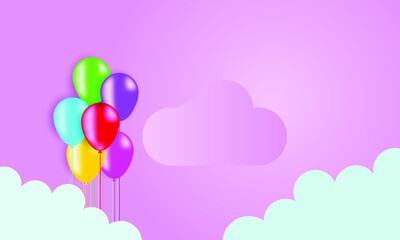 Fototapeta na wymiar vector illustration of colorful balloons on pink background and cloud for birthday greeting card