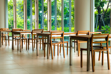 Empty table and chairs in a cafe