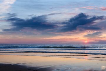 Naklejka na ściany i meble Beautiful sunset on the atlantic ocean, Lacanau France
