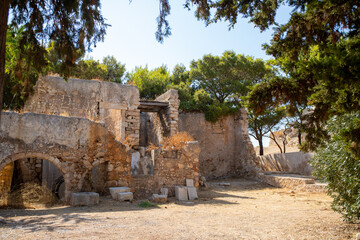 Ancient Ruins Bulding whit old Windows of a Venetian Citadel in Fortezza, Rethymno