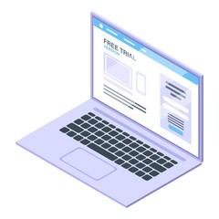 Laptop trial version icon. Isometric of laptop trial version vector icon for web design isolated on white background