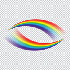 Colorful realistic multicolored rainbow on transparent background. Natural arcuate phenomenon in the sky. Vector Illustration. EPS10