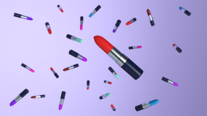 Lipstick in the air on a blue background, isolated