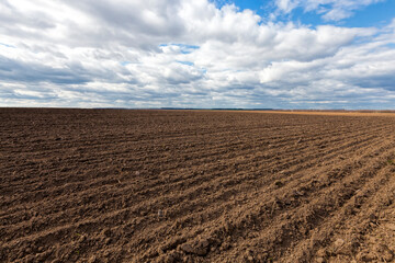 ploughed soil on which cereals are grown