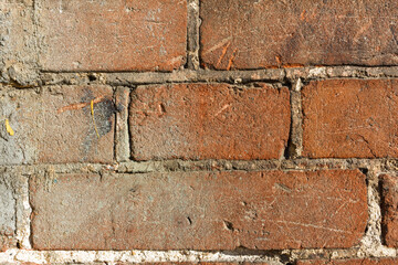 Orange brick wall. Decorative elements. Loft design.