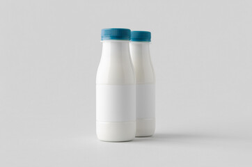 White plastic yogurt or milk bottle mockup with blank label.