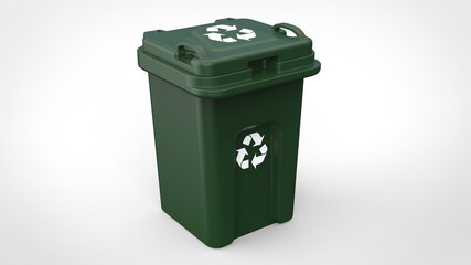 green trash can on a white background, garbage recycling, trash can, isolated