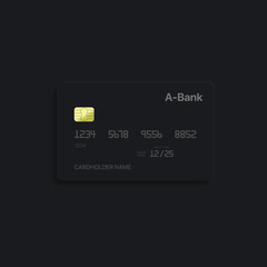 Obraz premium Plastic Credit Card Mockup Template on black background. Black blank shopping card with shadow. Vector illustration