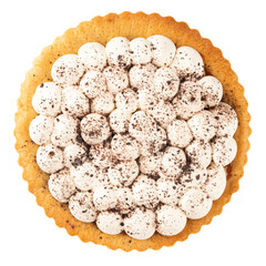 Isolated tart cake with whipped cream on the white background