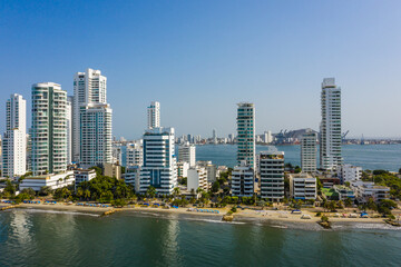 Modern skyscrapers and hotels in the aerial view.