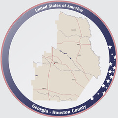 Large and detailed map of Houston county in Georgia, USA.