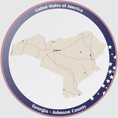 Large and detailed map of Johnson county in Georgia, USA.